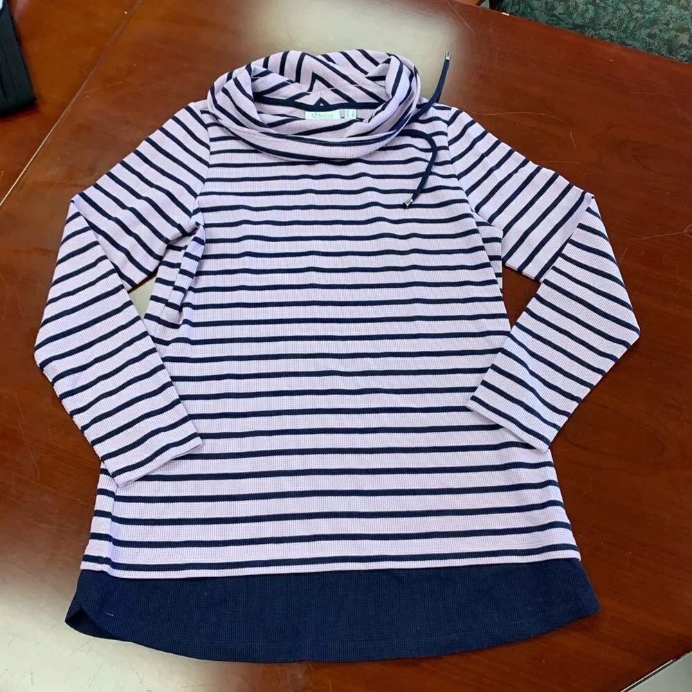 D & Co Active Striped Waffle Knit Tunic Top sz S